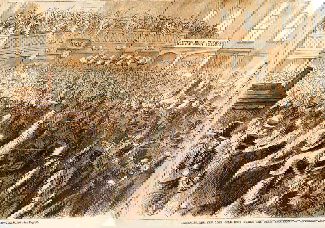 Illustration of the market crash when the value of gold plummeted on Friday September 24th 1869.