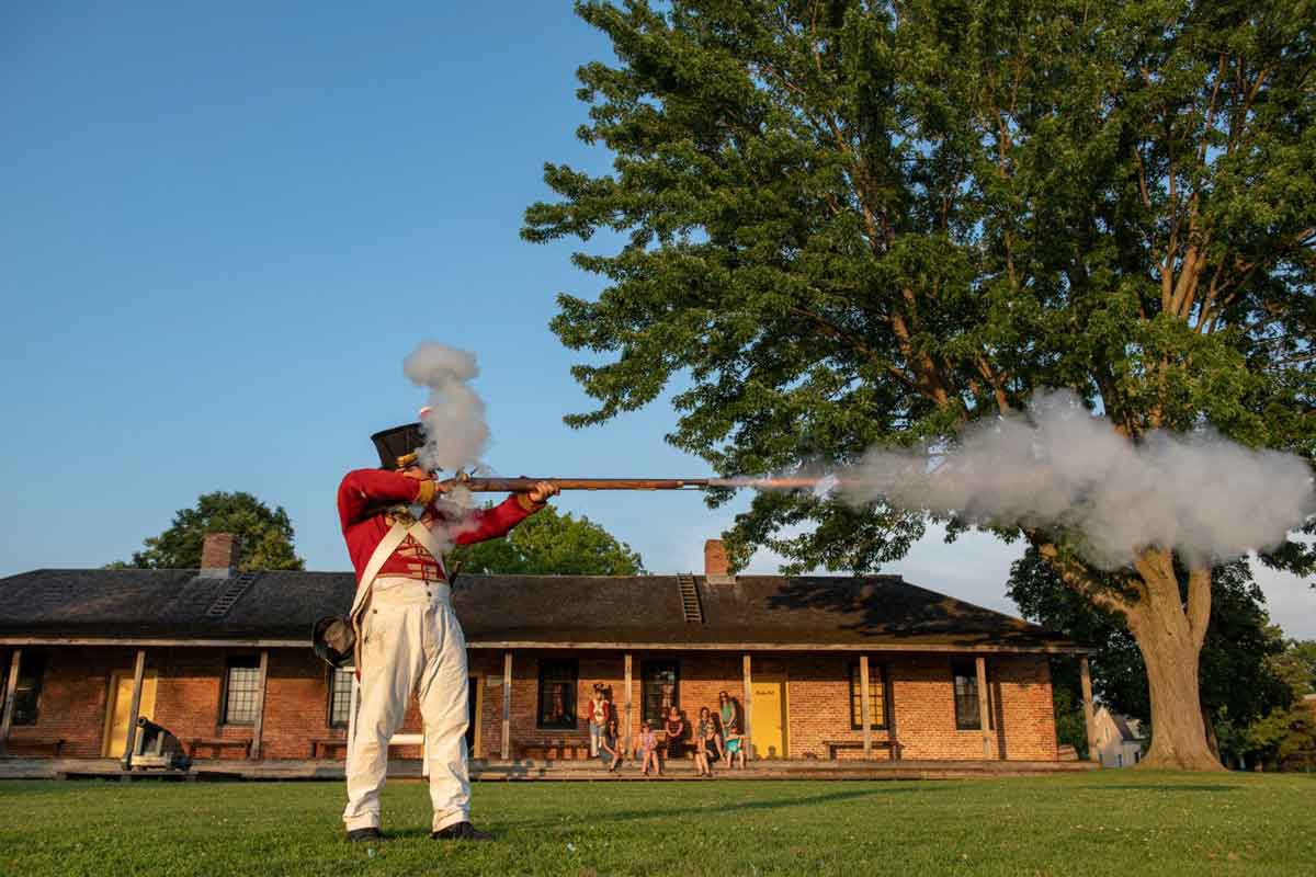 reenactor dressed as british soldier