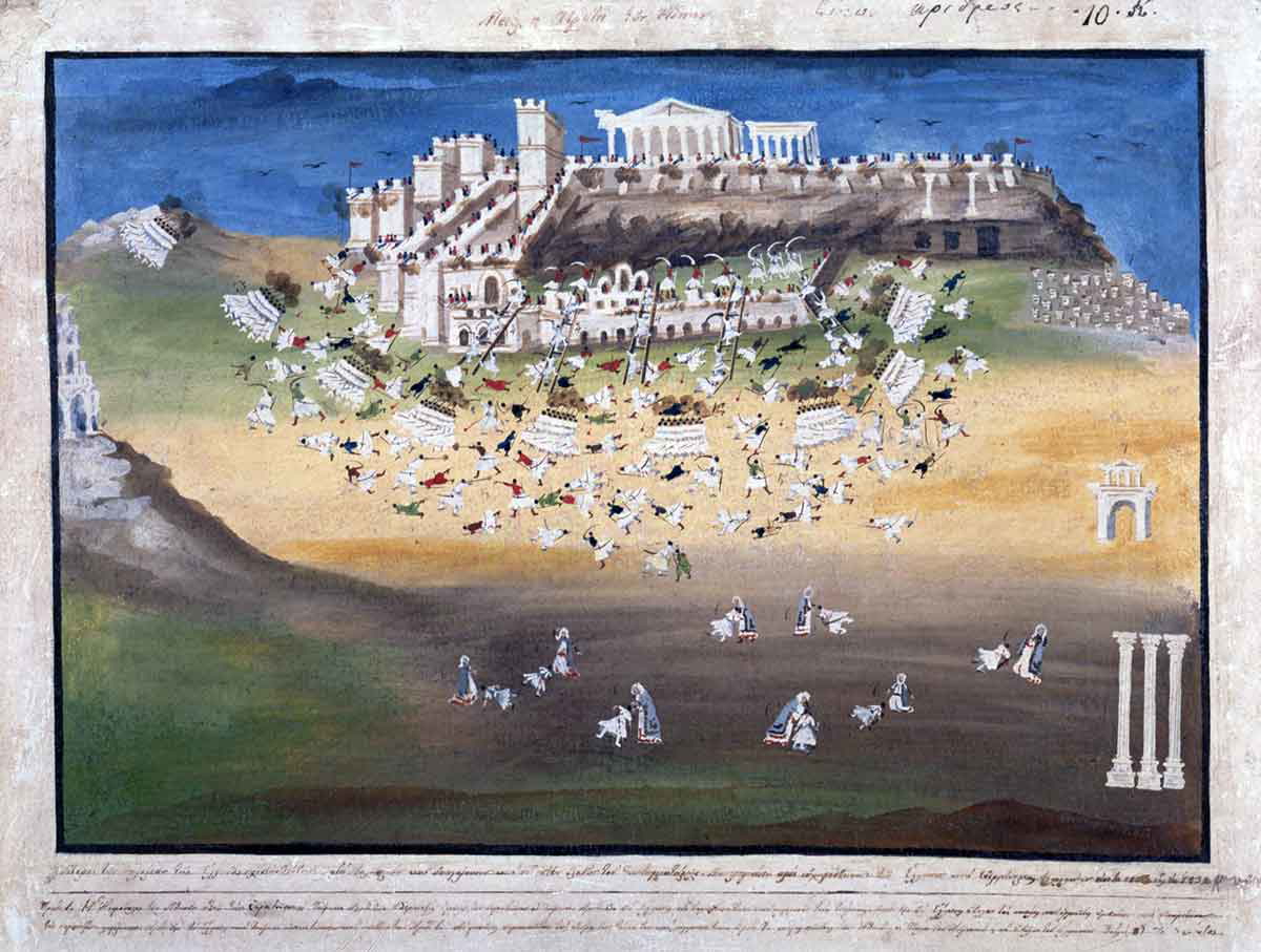 siege of acropolis by turks painting