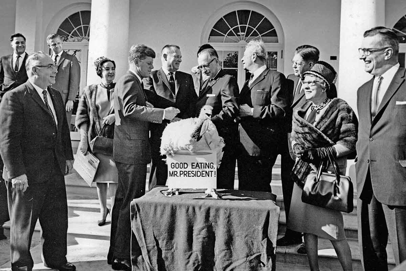 President Kennedy is presented with the Thanksgiving Turkey in 1963