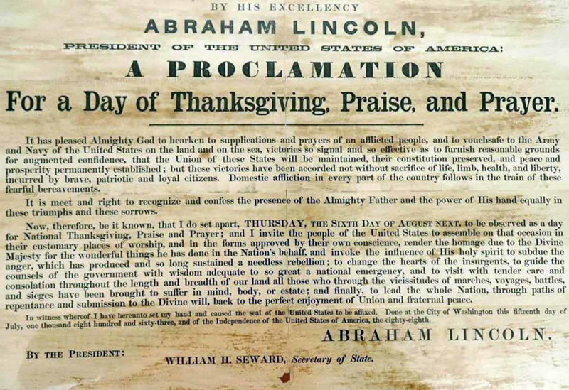 Abraham Lincoln's Proclamation for a Day of Thanksgiving, Praise, and Prayer