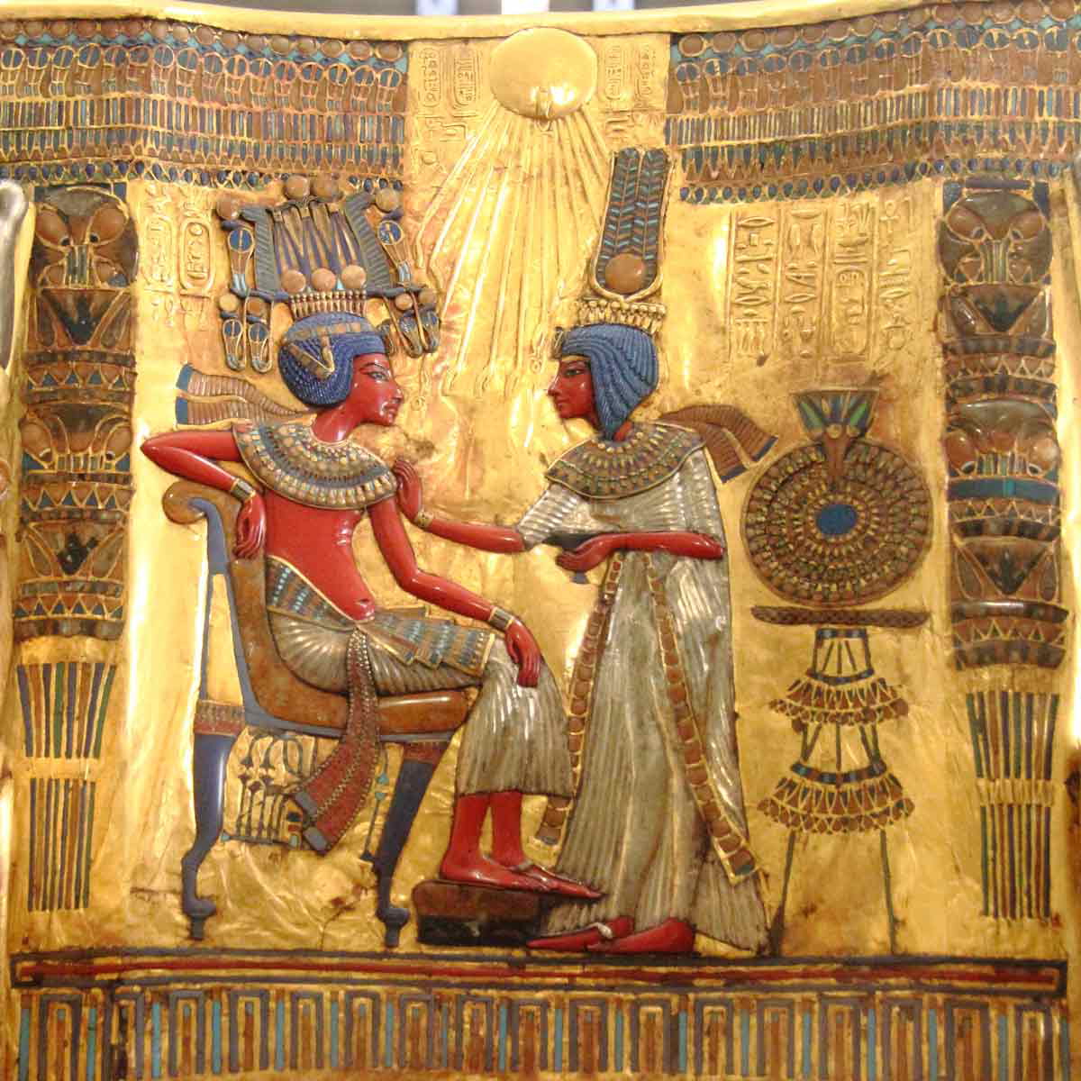 Gilded throne depicting Tutankhamun and Ankhesenamun
