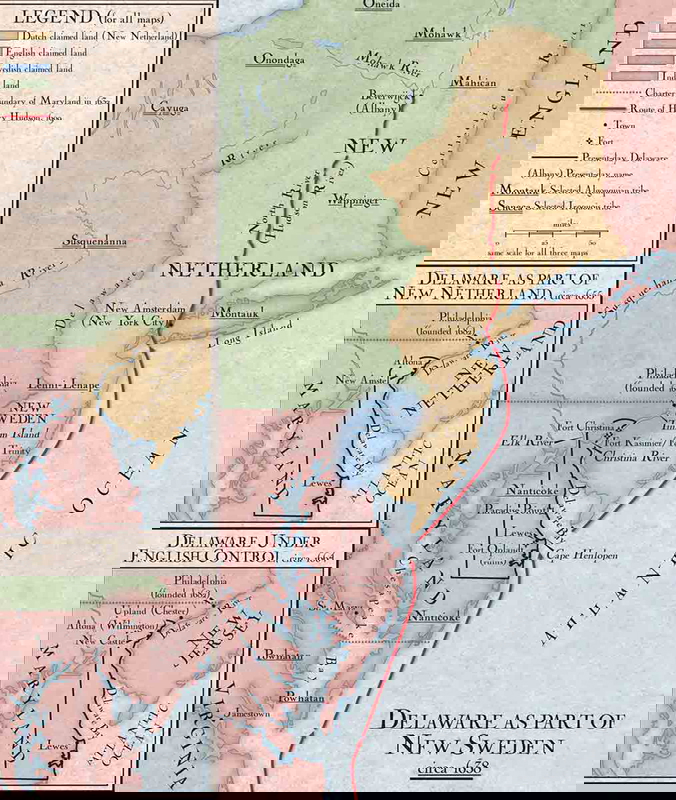 Present-day Delaware as part of New Sweden, 1638 (in blue). Source: Nationalgeographic.org