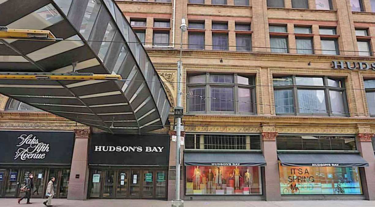 The façade of the Hudson’s Bay Company department store, Queen Street Toronto.