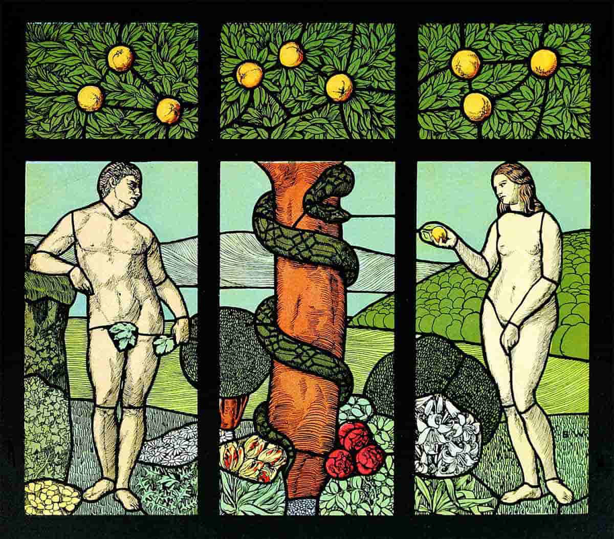 adam eve stained glass original sin