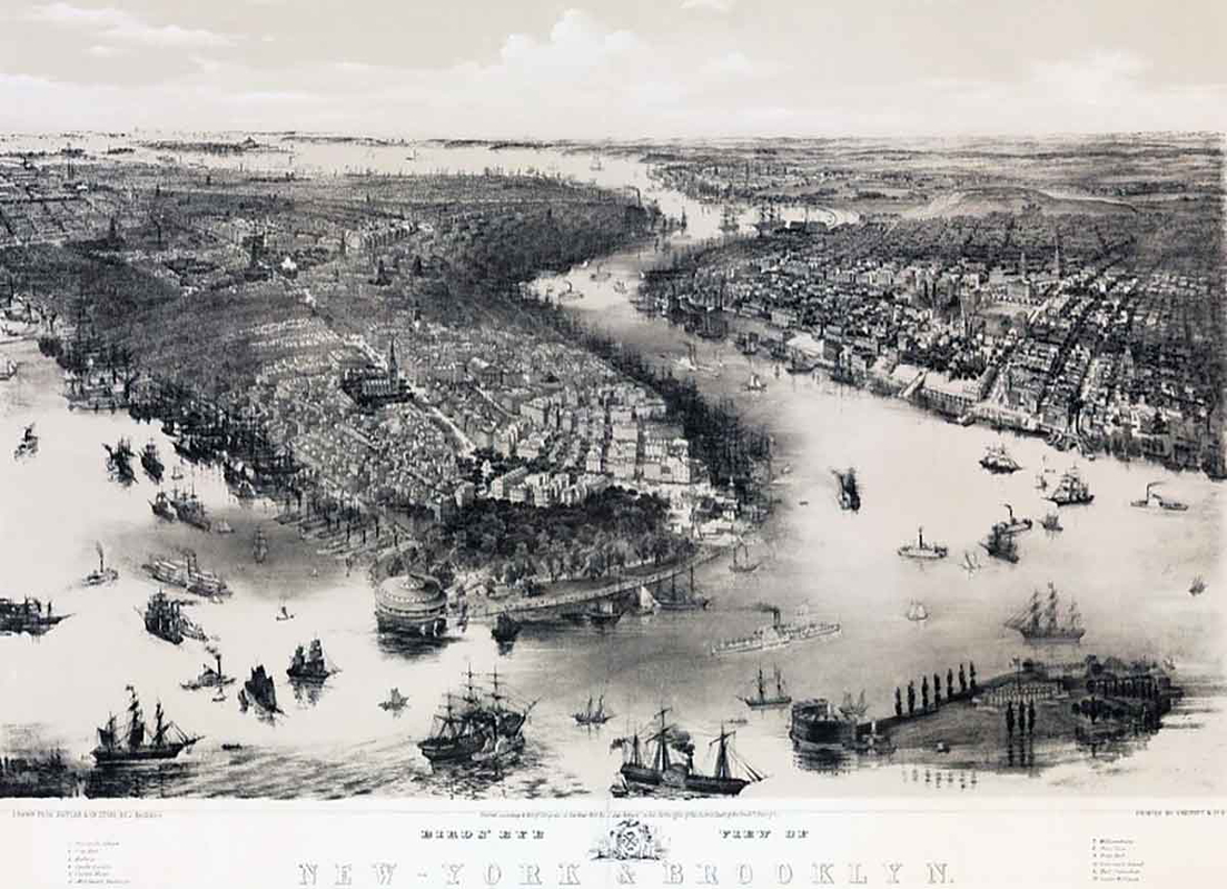 Bird's Eye View of New York and Brooklyn, John Bachmann, 1851. Source: The Metropolitan Museum of Art