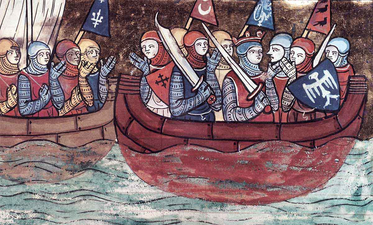Crusaders Embark for the Levant. From Le Roman de Godefroi de Boiillon, France, 1337. Source: Bibliotheque Nationale/Bridgeman images
