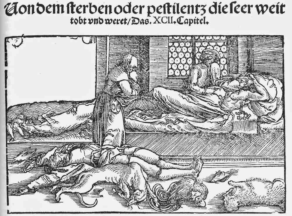dying plague patients woodcut