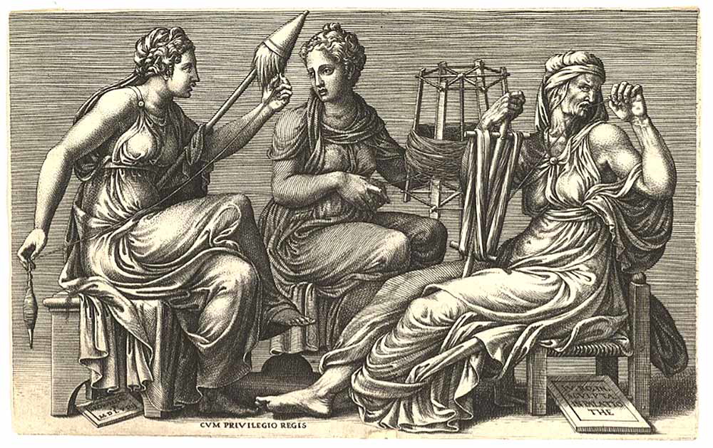 The Three Fates Clotho, Lachesis, and Atropos, by Giorgio Ghisi, 1558 stoicism