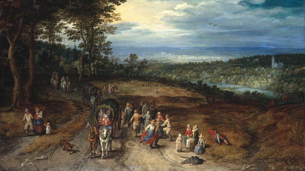 jan brueghel the elder peasants on a track