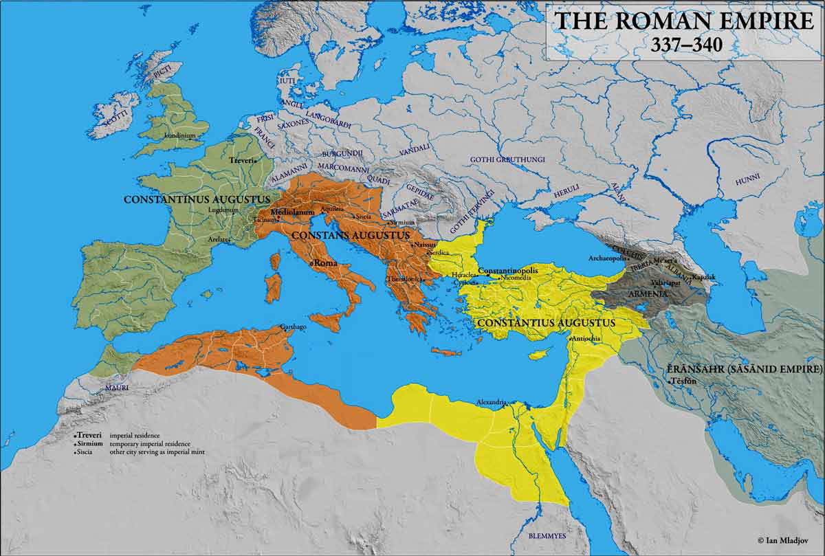 map roman empire successors of constantine