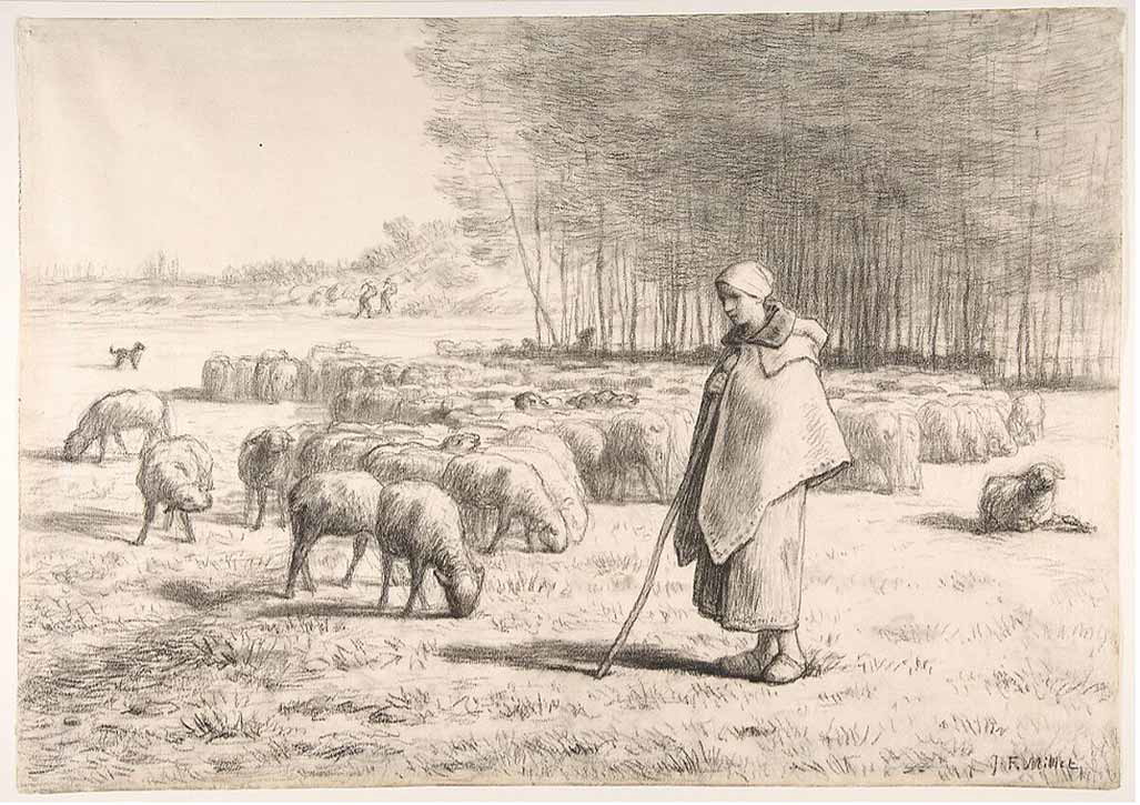 A Shepherdess with Her Flock, by Jean-François Millet, 1852 stoicism