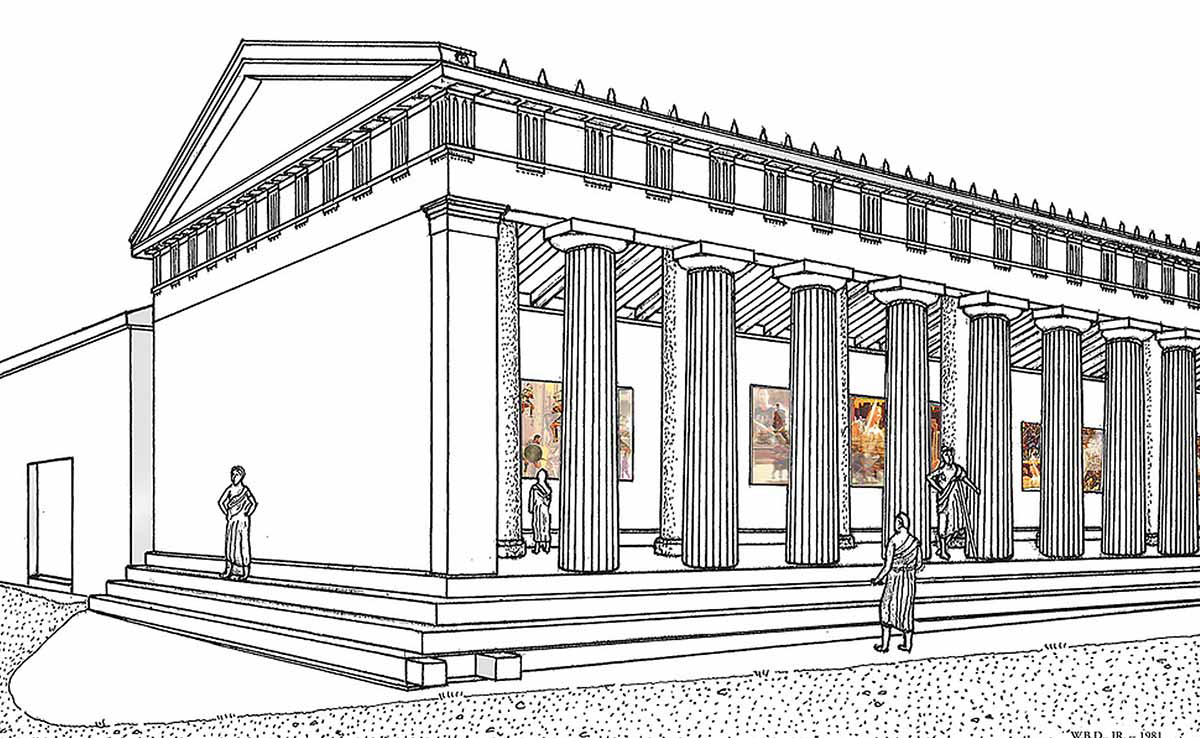 Restored perspective of the west end of the Stoa Poikile, ca. 400 B.C., via American School of Classical Studies at Athens