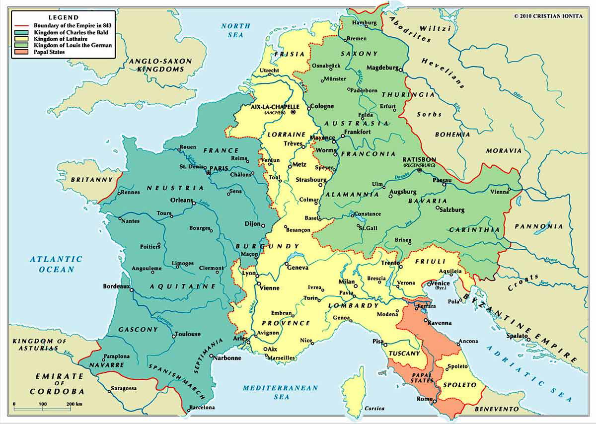 treaty of verdun partition cahrlemagne successors