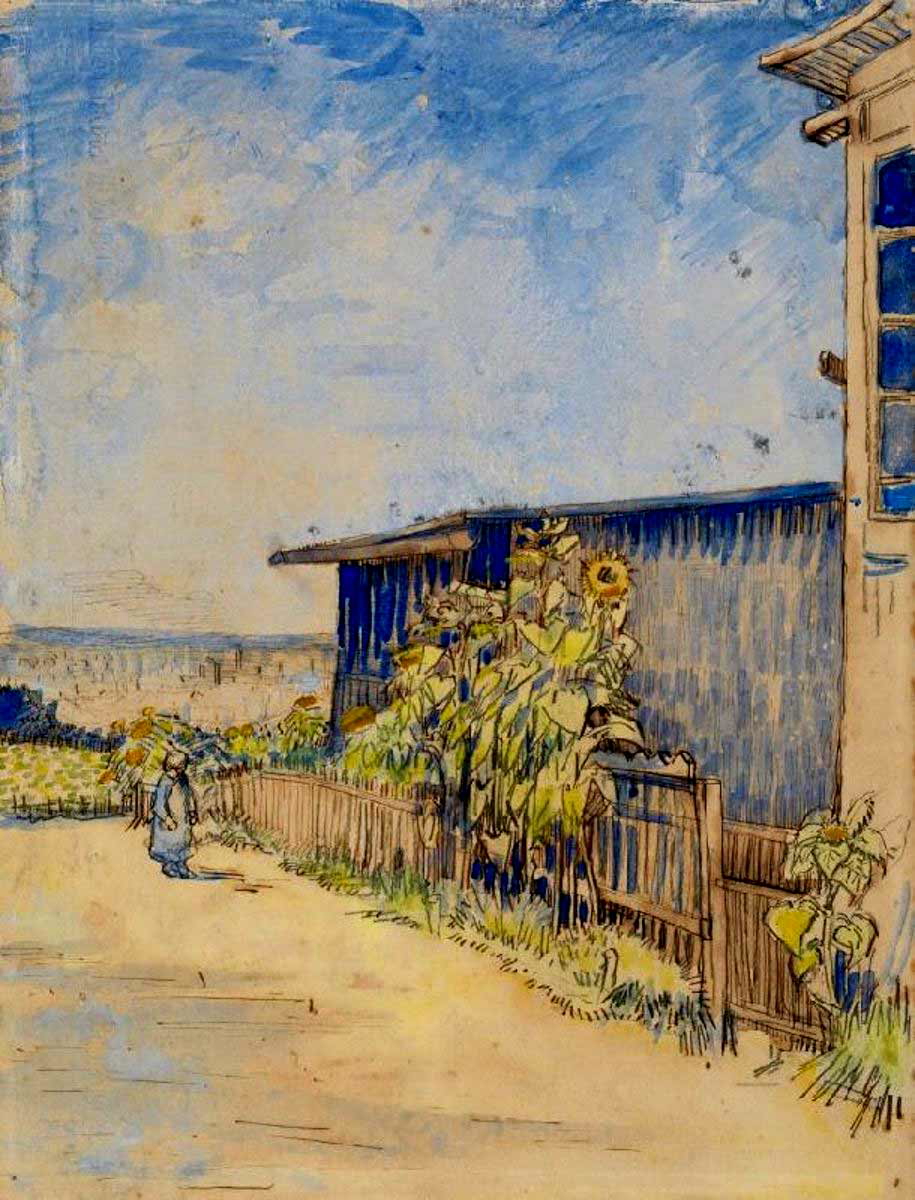 van gogh shed with sunflowers painting