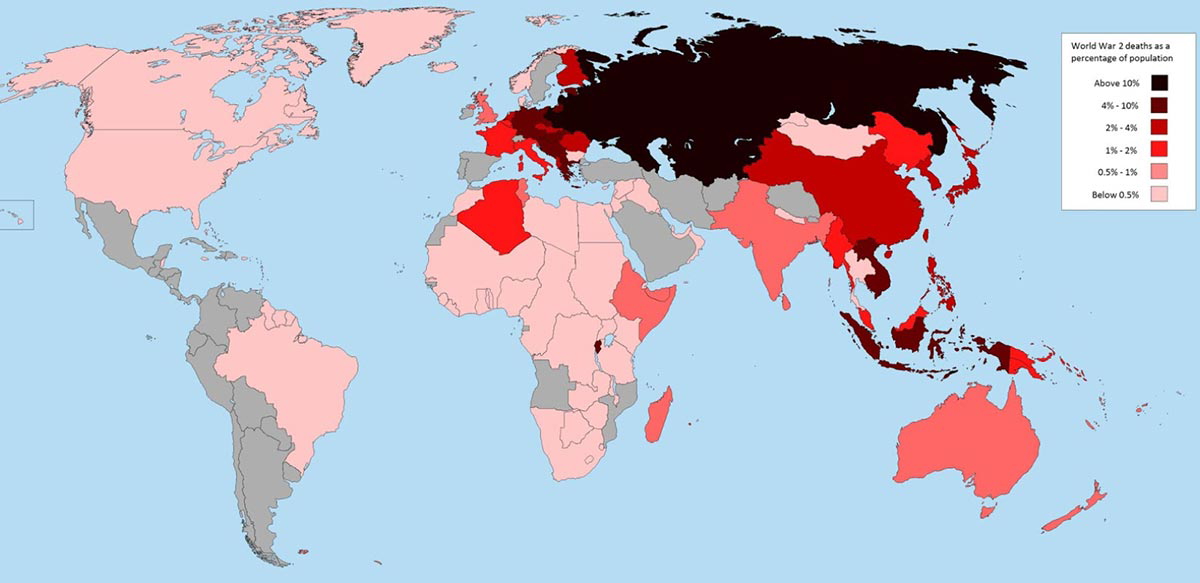 World War II deaths by country. Source: Vivid Maps