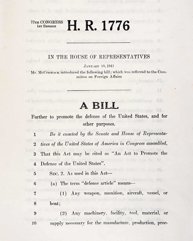 1941 Lend Lease Bill. Source: National Archives