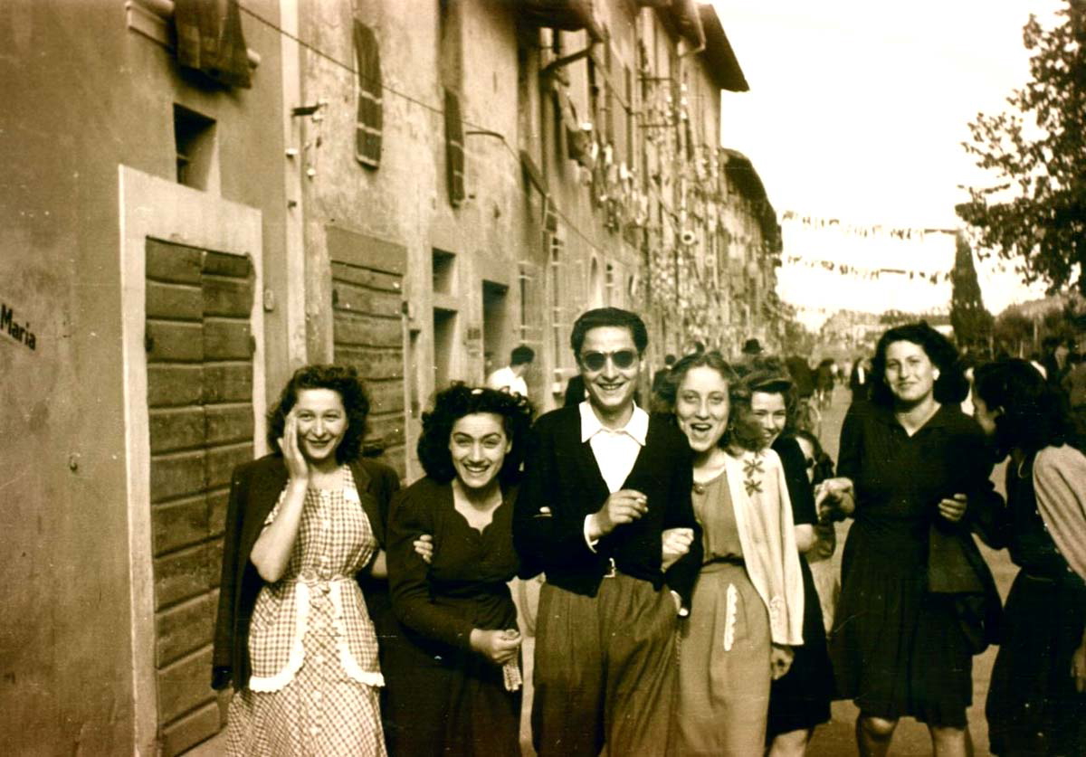 young men women celebrate newly proclaimed italian republic
