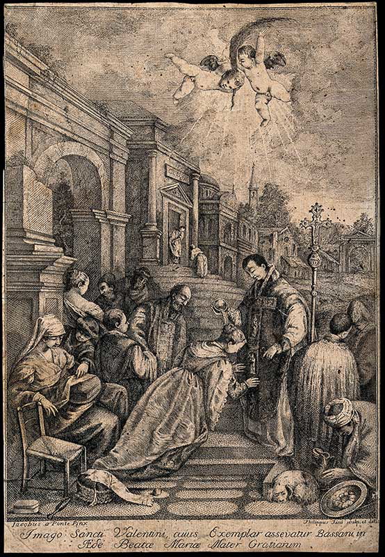 Engraving of Saint Valentine, by P. Ricci after J. Bassano, Source: Wikimedia Commons