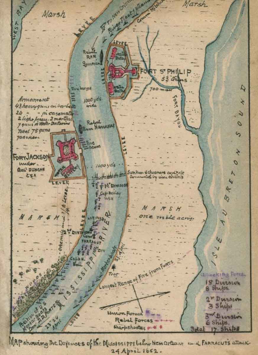 Map of New Orleans defenses 1862