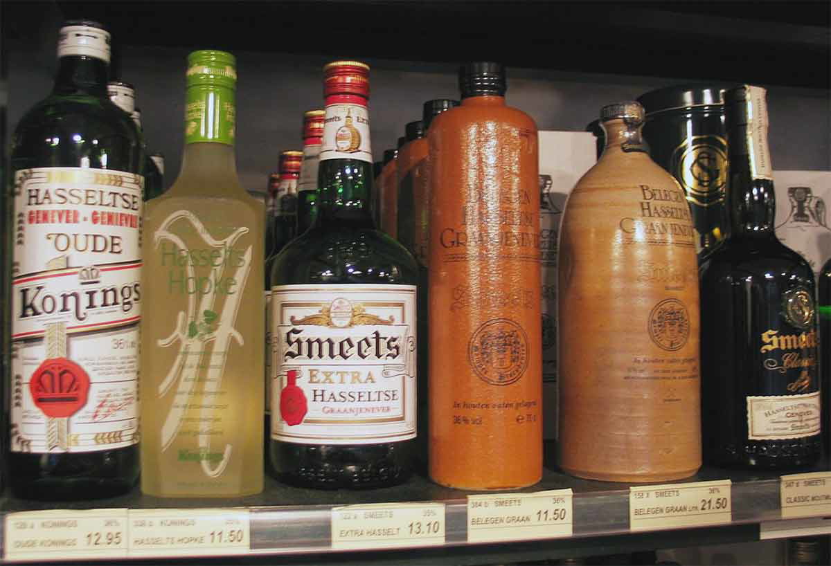 jenever bottles on display