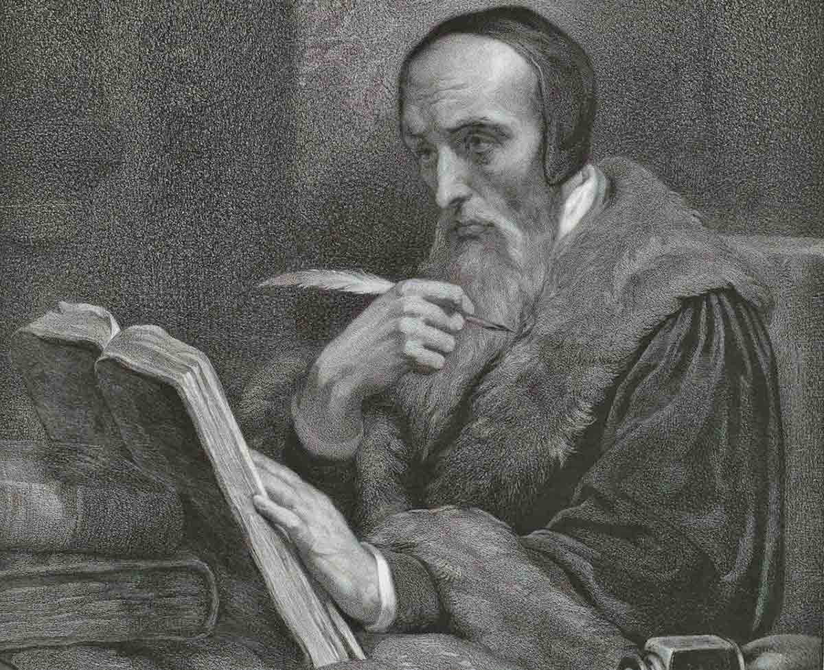 john calvin writing with a quill
