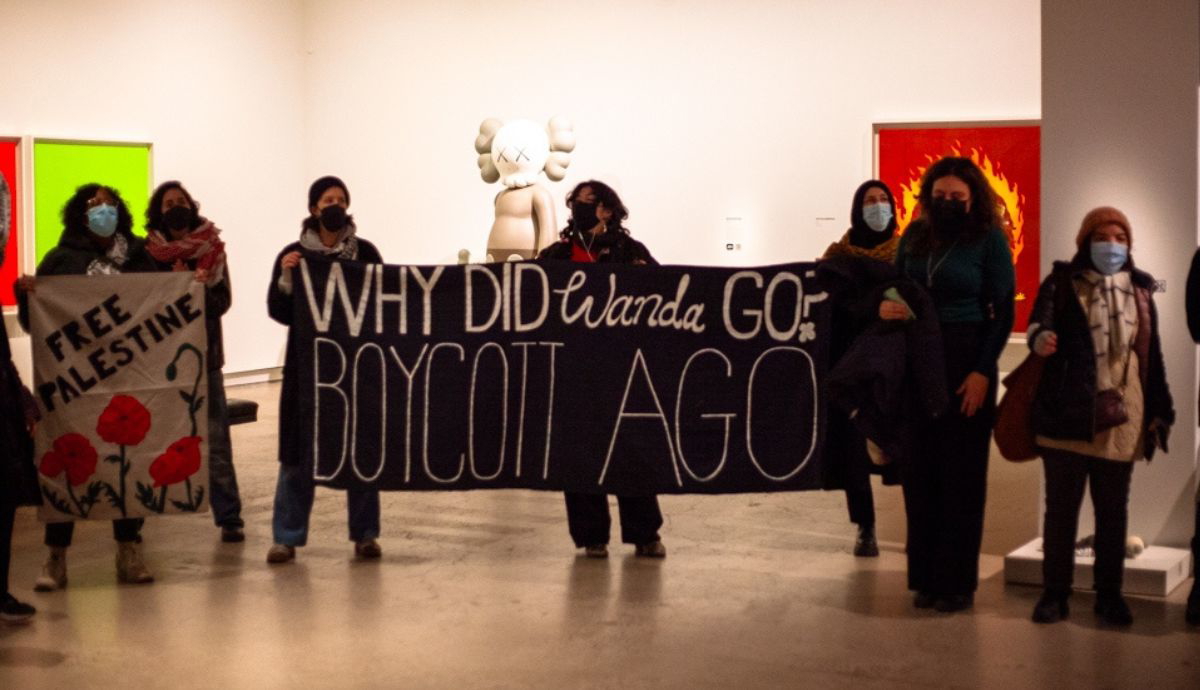 Pro-Palestine demonstrators stage a protest at the Art Gallery of Ontario.
