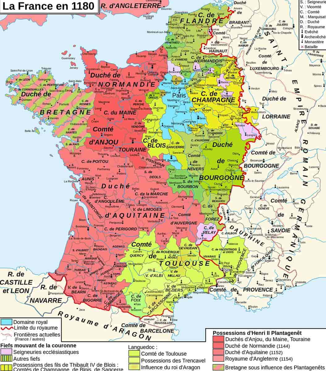 Map of France in 1180