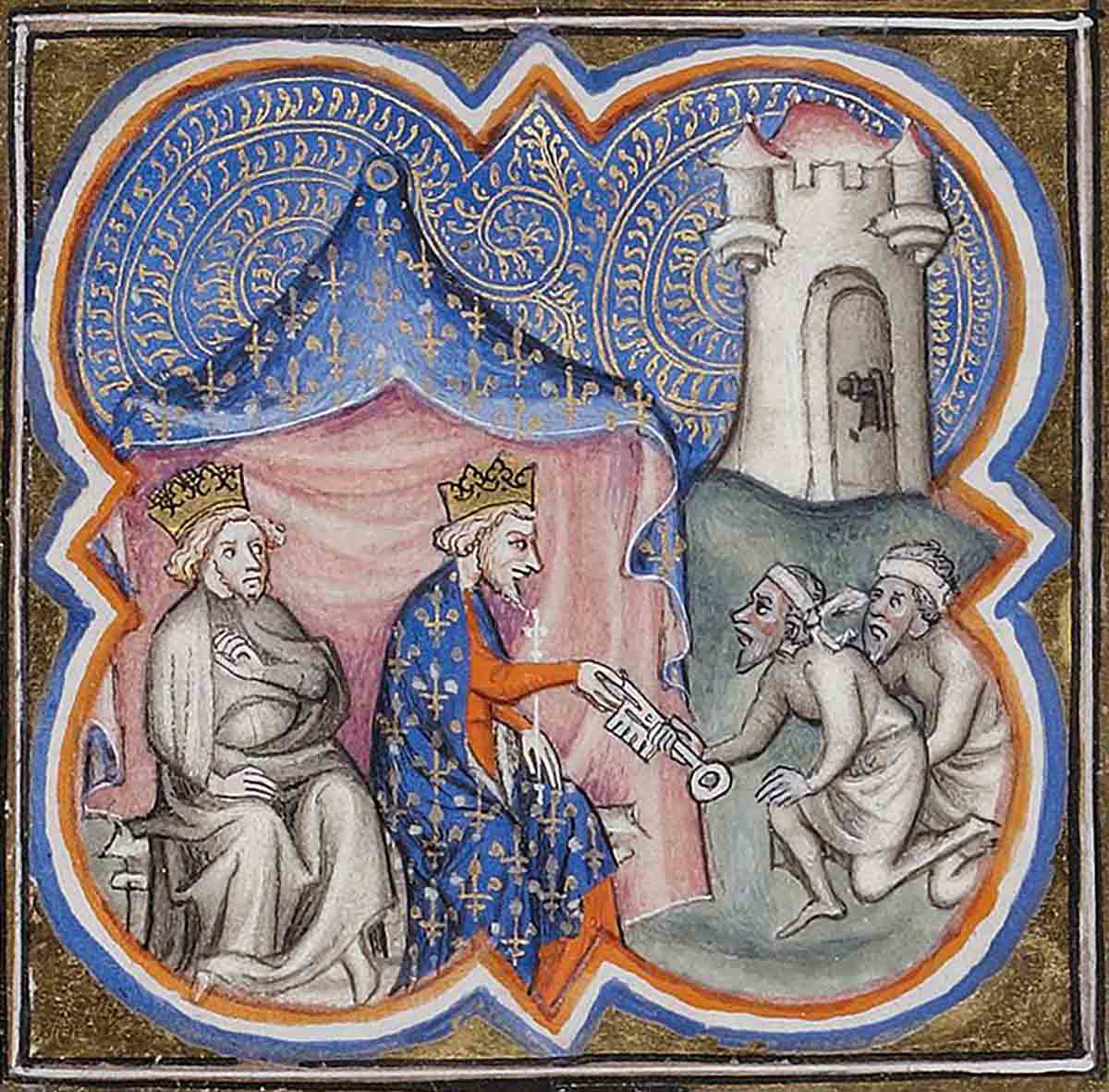 Richard I and Philip II at Acre, from Grandes Chroniques de France