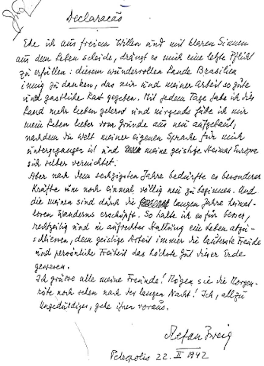 stefan zweig goodbye letter petropolis brazil suicide