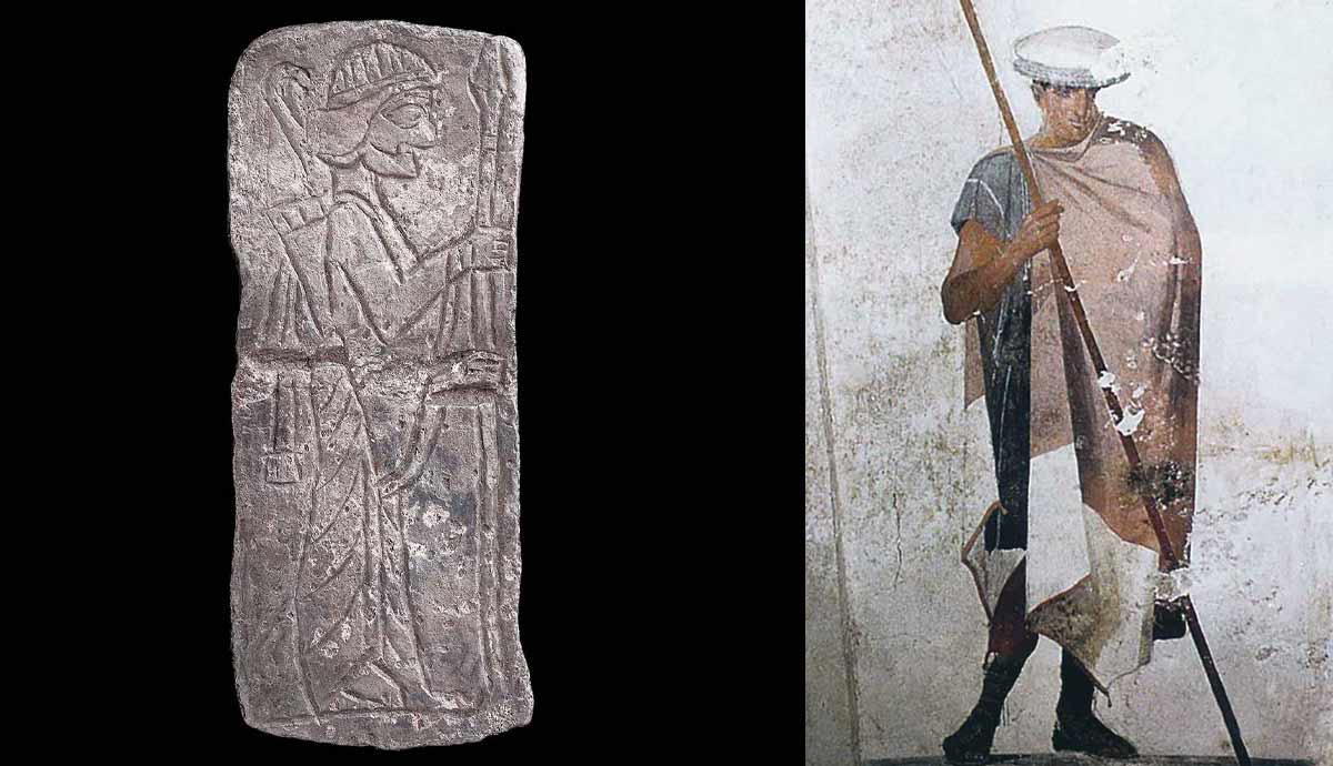 Votive plaque and fresco depicitng an Achaemenid and Macedonian soldiers