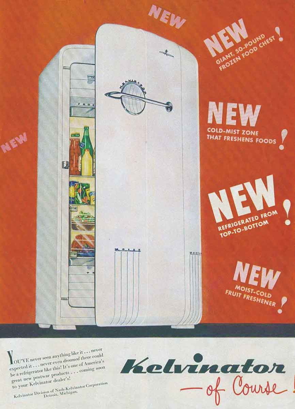 A 1950s Kelvinator, a popular mass-produced commercial compression refrigerator, Source: Wikimedia Commons