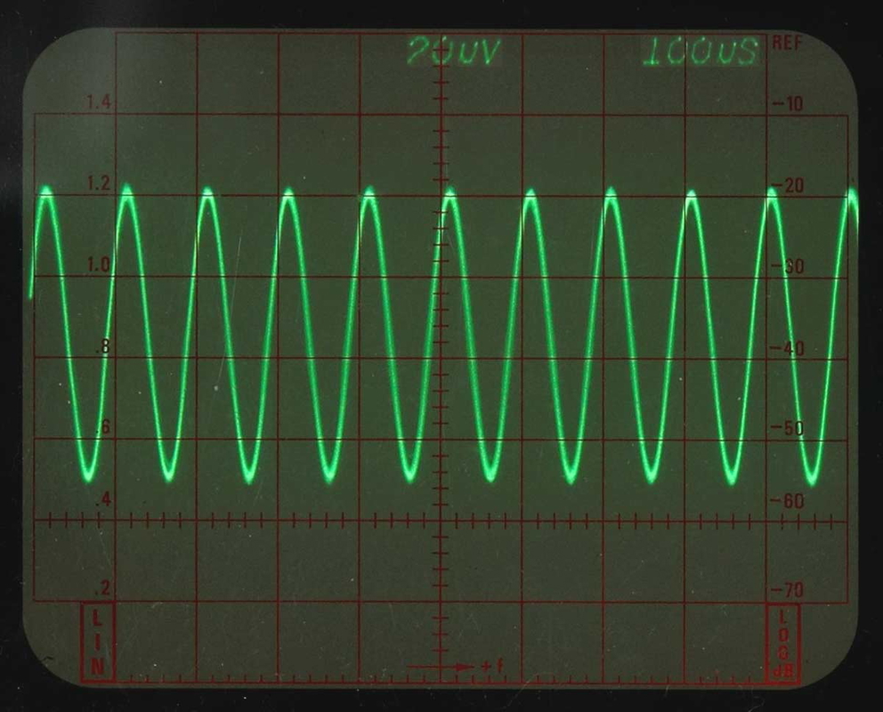 A single frequency sound wave at 10Hz displayed on an analog oscilloscope, Source: Wikimedia Commons