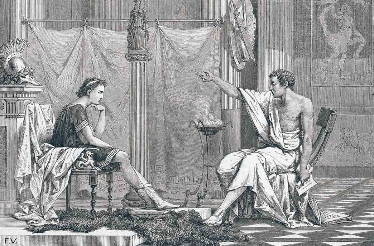 "Aristotle tutoring Alexander" by Jean Leon Gerome Ferris. Source: Wikipedia