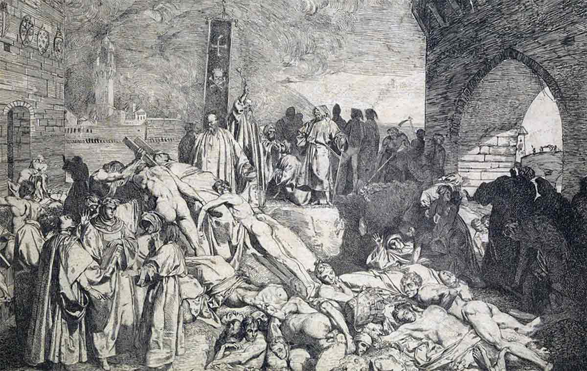black plague florence 1348 decameron bubonic etching
