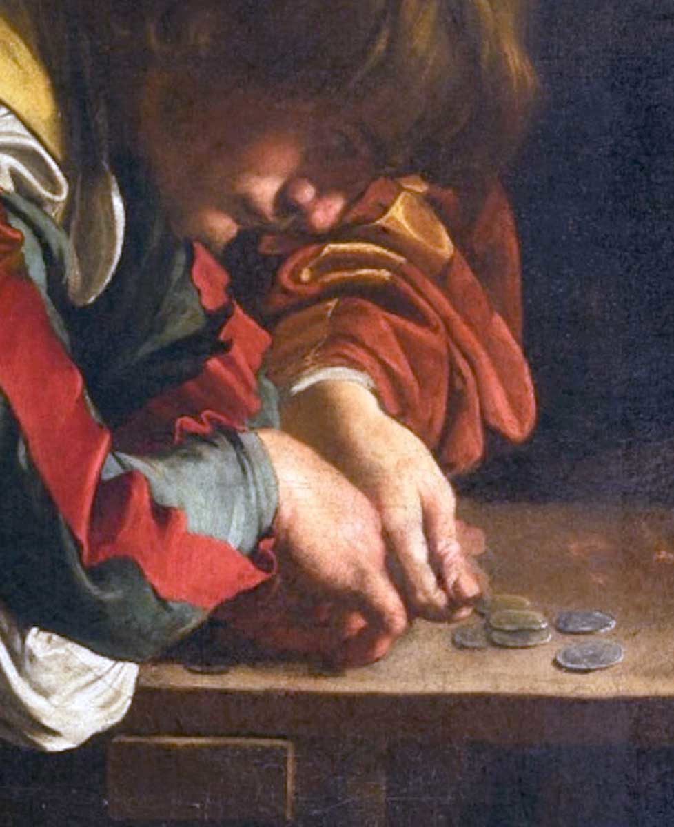 caravaggio detail calling matthew hand