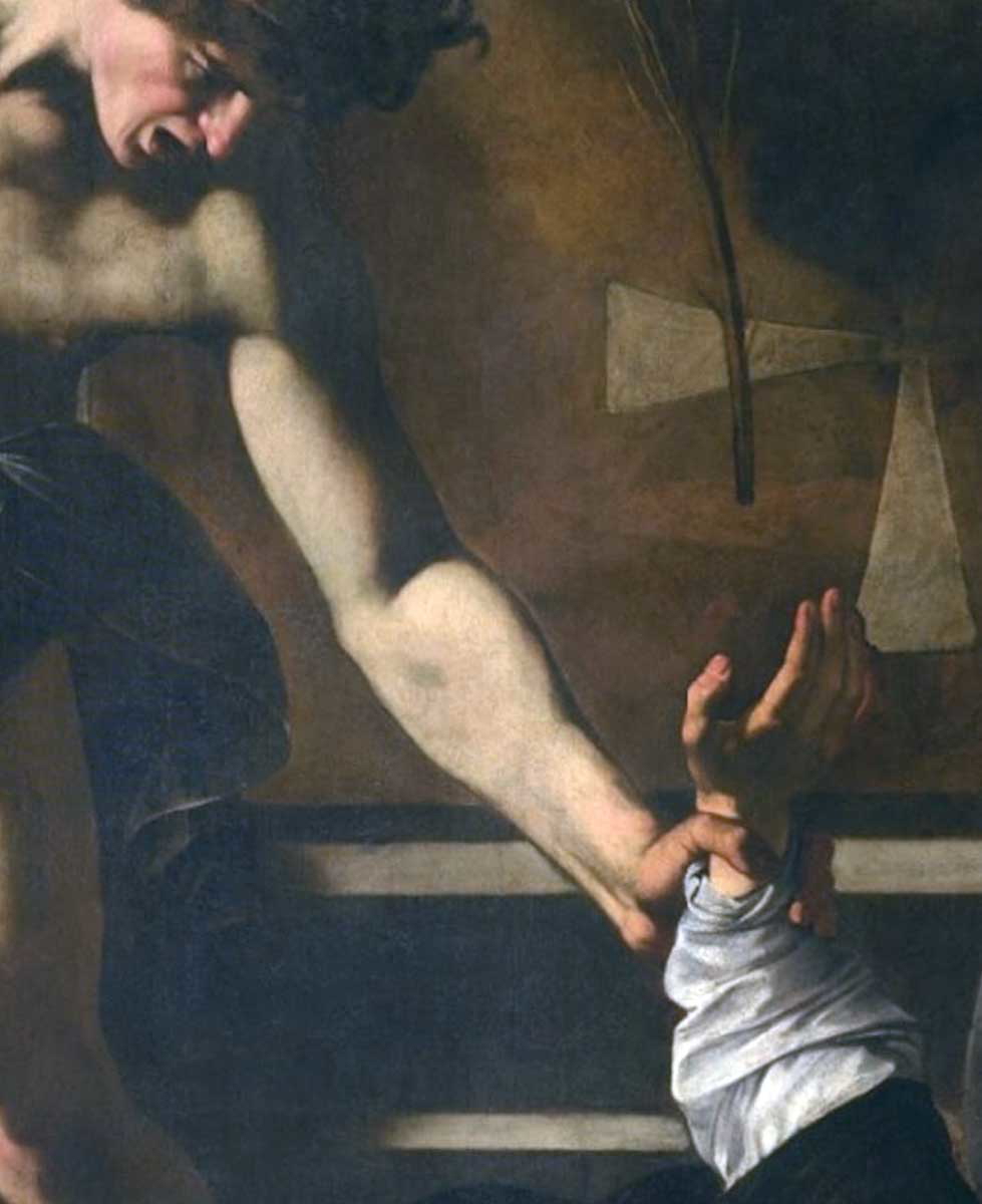 caravaggio detail martyrdom matthew hands