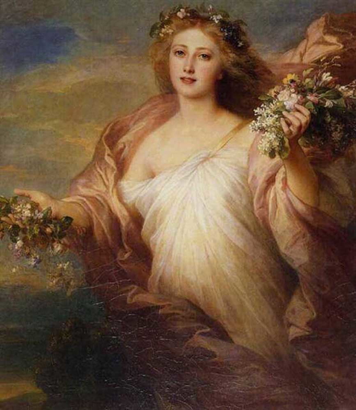 Eostre, the Anglo-Saxon goddess of spring as depicted in The Spring, by Franz Xavier Winterhalter, 19th century. Source: Wiki Art.
