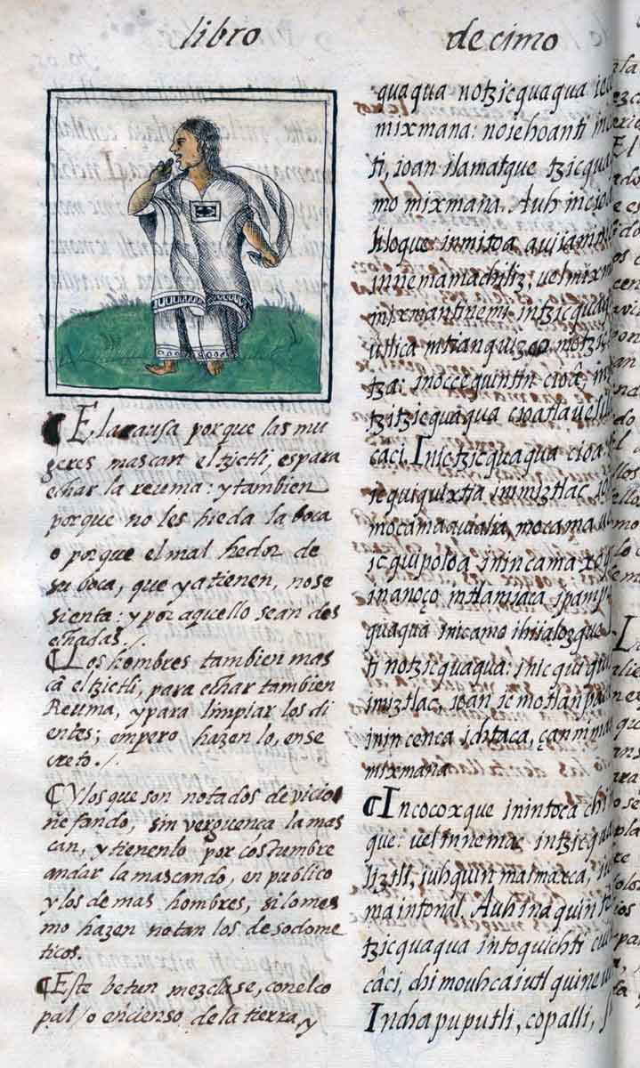 Illustration of a woman chewing chicle, gum, The Florentine Codex, 1577. Source: Library of Congress