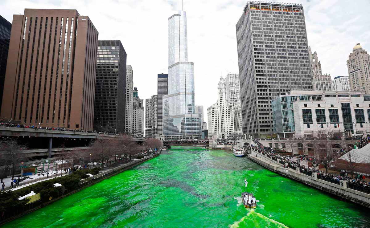 Chicago River dyed green for St Patrick’s Day. Source: NBC News
