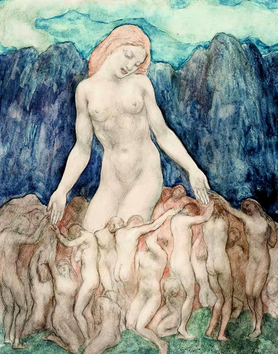 khalil gibran woman surrounded people watercolor