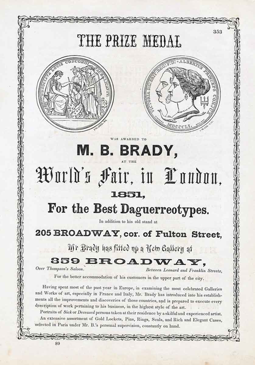 matthew brady 1851 london medal photography