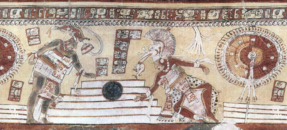 Depiction of the so-called Mesoamerican ballgame, as illustrated on a Mayan vase. Source: Mayavase Database, University of Oregon