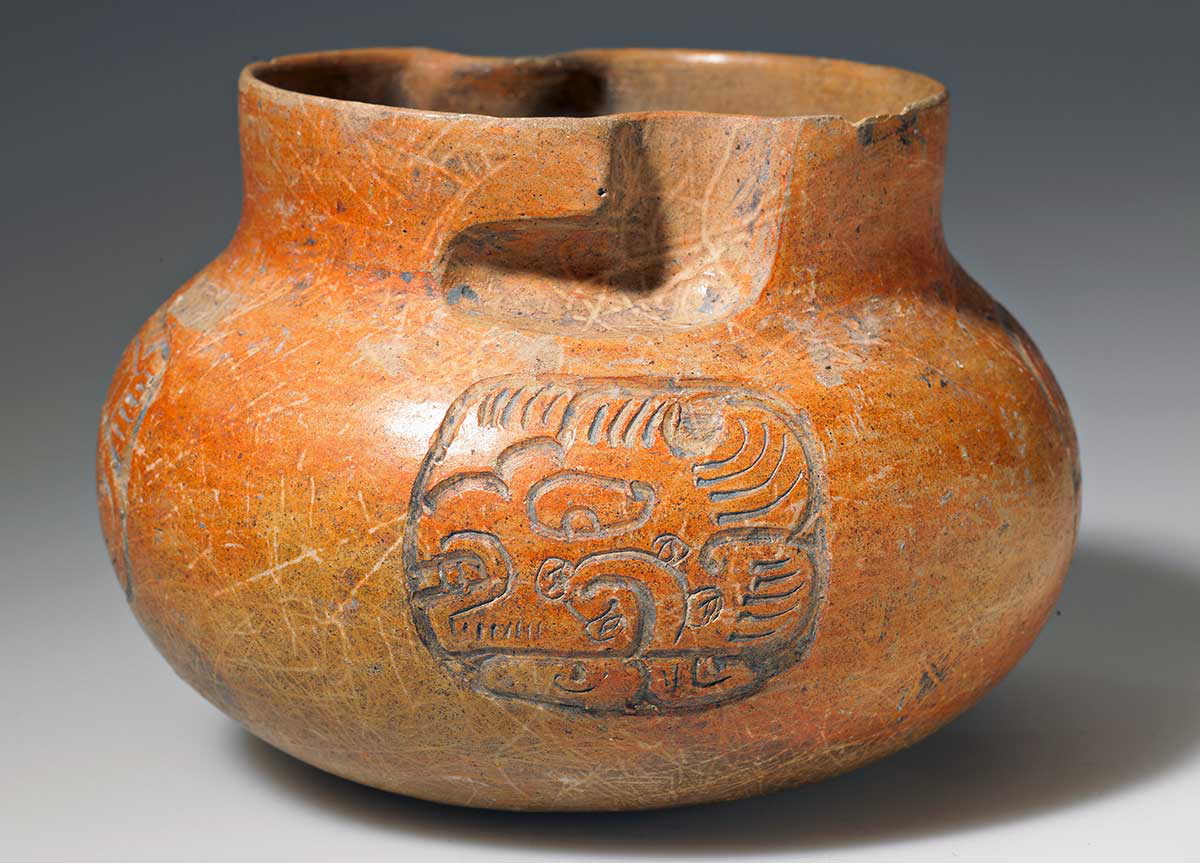 Maya clay chocolate pot, c. 750 CE. Source: Minneapolis Institute of Art