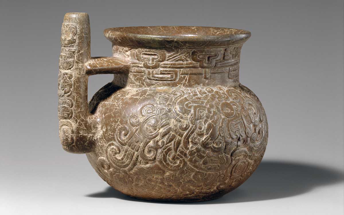 Spouted jar, a unique Maya design that allowed them to blow air into the body and create a froth on the chocolate beverage, c. 1st century BCE/CE. Source: Metropolitan Museum of Art, New York