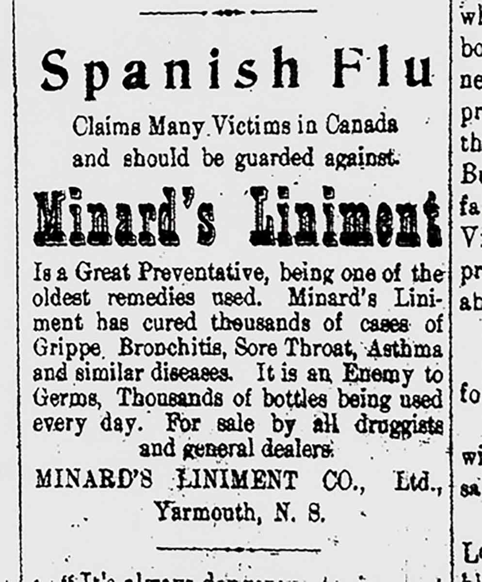 spanish flu newspaper advertisement canada liniment