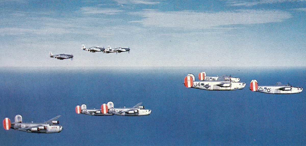 B B-24 and P-51s Source: Wikimedia Commons