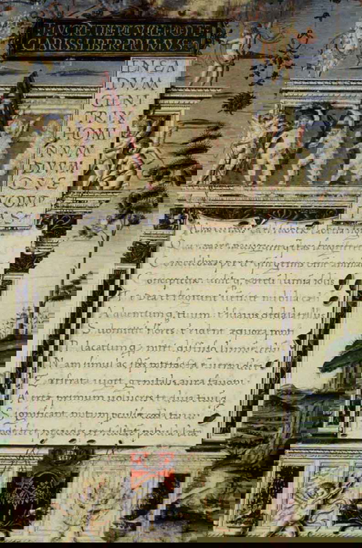 Opening of Pope Sixtus IV's 1483 manuscript of “De Rerum Natura,” scribed by Girolamo di Matteo de Tauris. Source: Wikipedia
