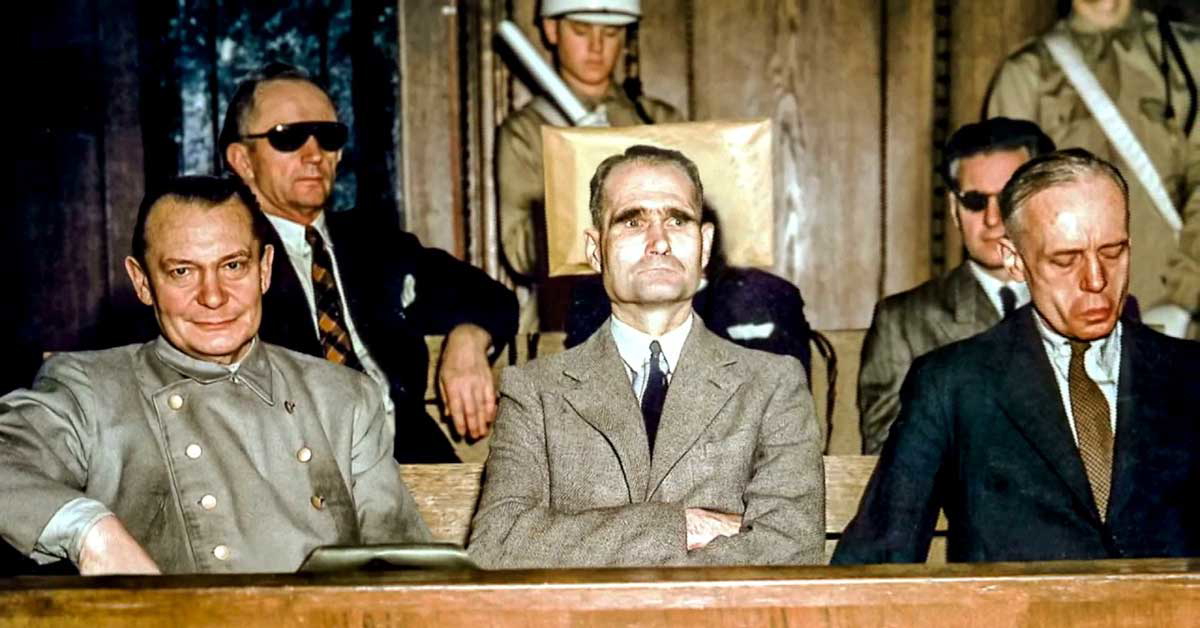 Hess at Nuremberg (middle) Source: PICRYL