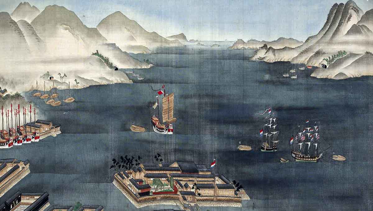 Dutch and Chinese ships in Nagasaki. Source: The British Museum